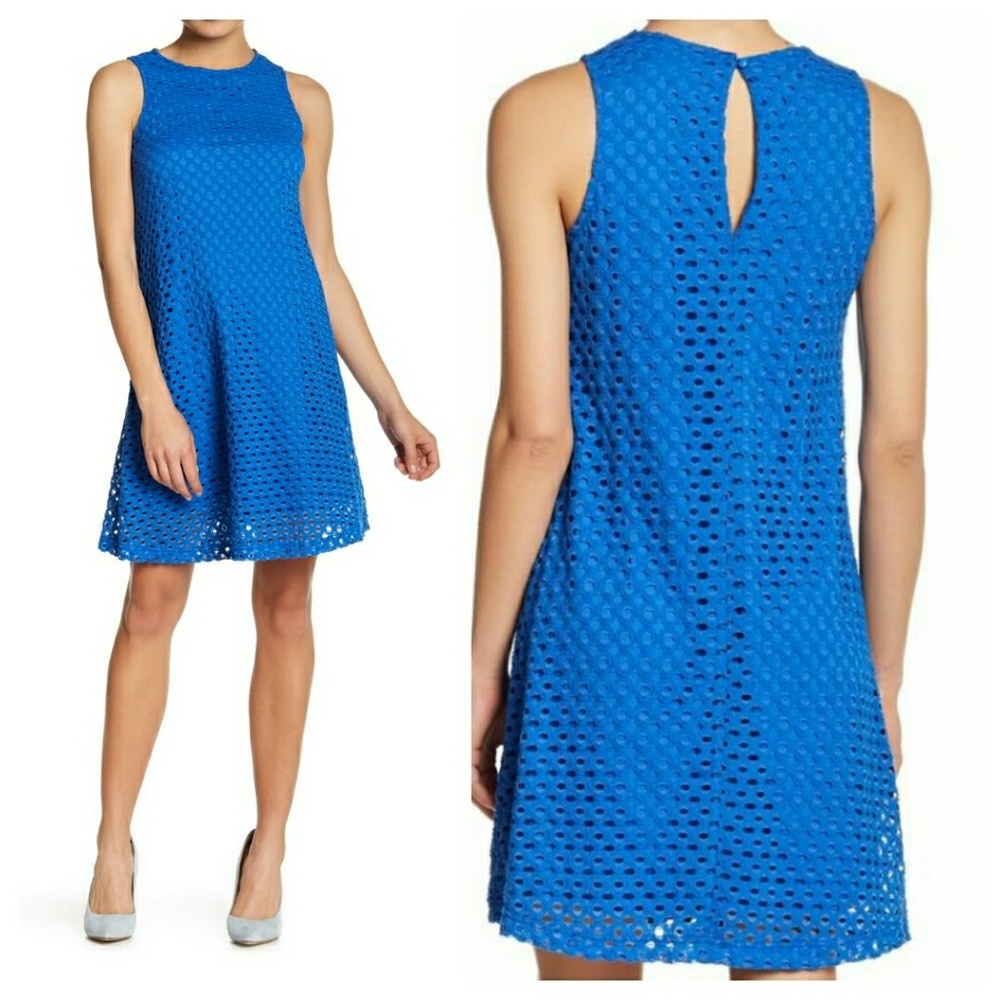 Sharagano Sleeveless Lace Slip Dress Royal Blue